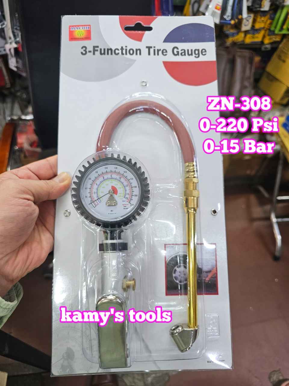 Đồng hồ bơm lốp xe ô tô đài loan cao cấp Mahco dạng thẳng model ZN-308 ZN308