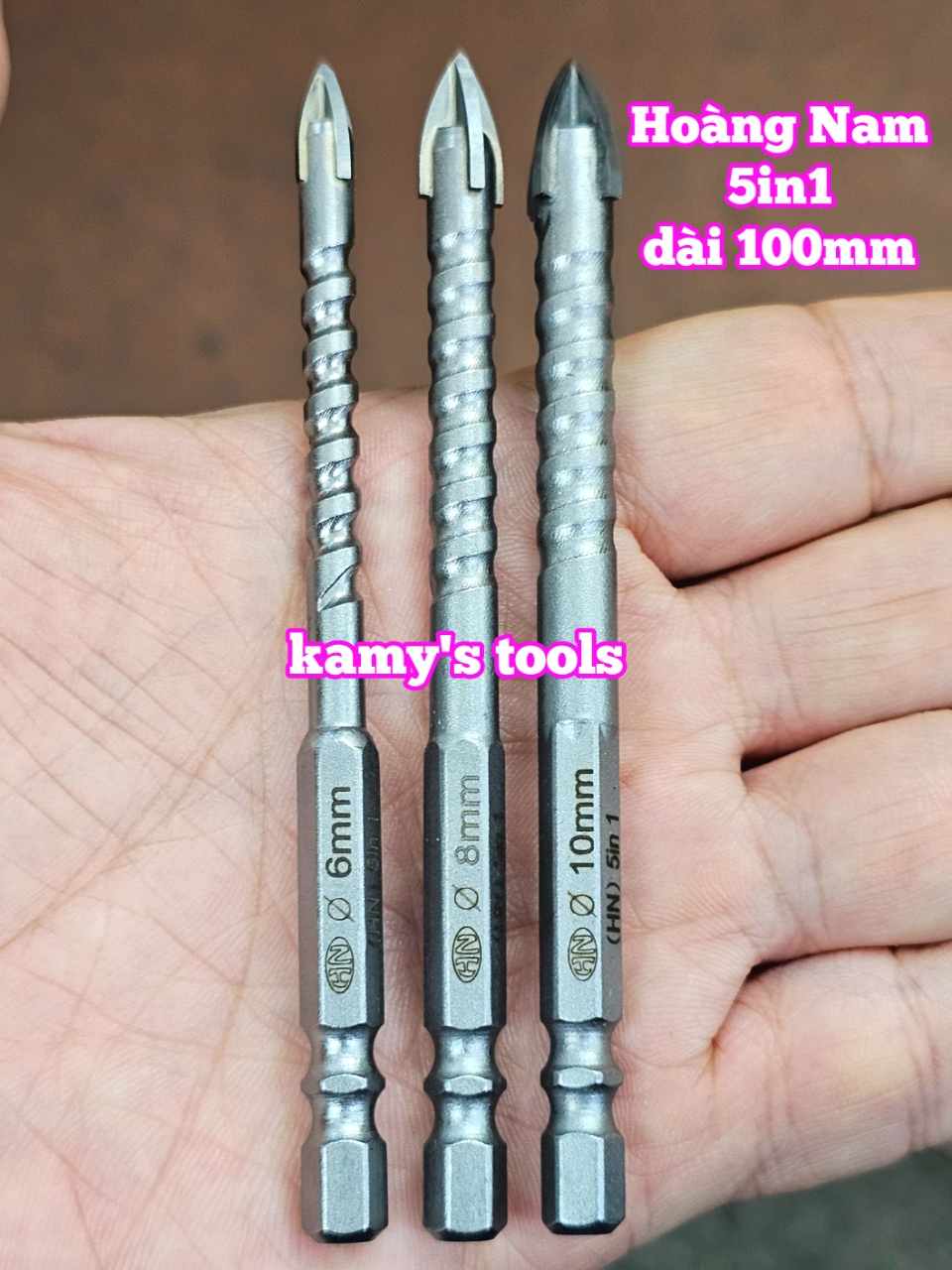 Mũi khoan đa năng bê tông sắt thép inox gỗ đá hoa cương dài 100mm Hoàng Nam 6mm 8mm 10mm