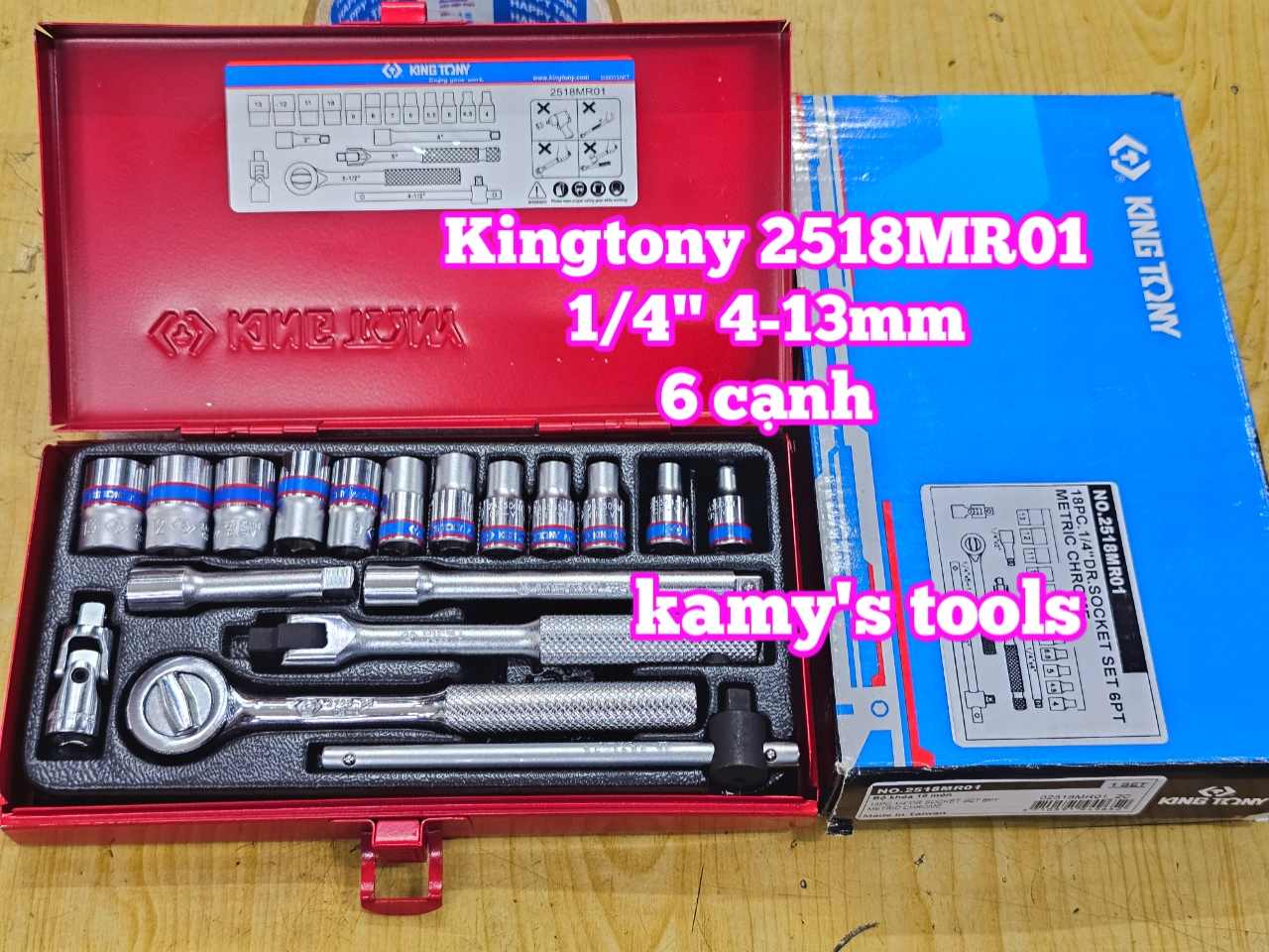 Bộ tuýp 1/4 inch kingtony 18 chi tiết model 2518MR01 4-13mm