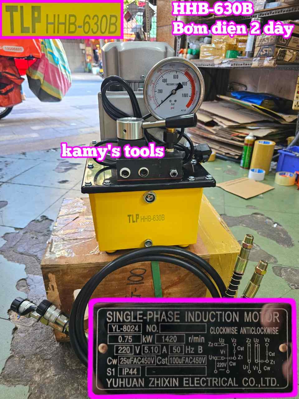 Máy bơm điện thủy lực 2 đường dây ống 2 chiều TLP HHB-630B 0.75kw