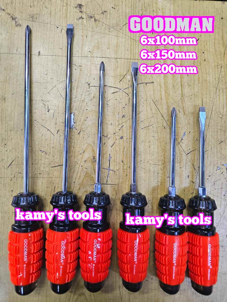 Tua vít cán gai Goodman 6mm dài 100mm 150mm 200mm bake dẹp 6x100mm 6x150mm 6x200mm 91604STM 91606STM 91608STM 91604PH 91606PH 91608PH