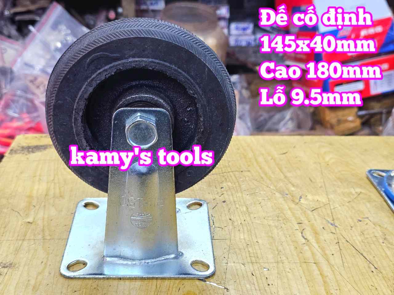 Combo đế càng và bánh xe cao su đặc Sanho CỐ ĐỊNH 150mm dày 40mm 145x40mm Kamytools