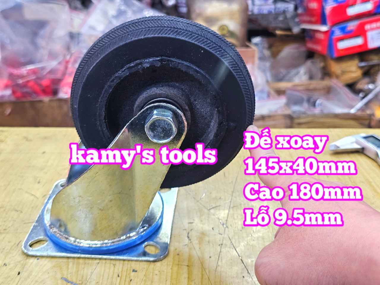 Combo đế càng và bánh xe cao su đặc Sanho XOAY 150mm dày 40mm 145x40mm Kamytools