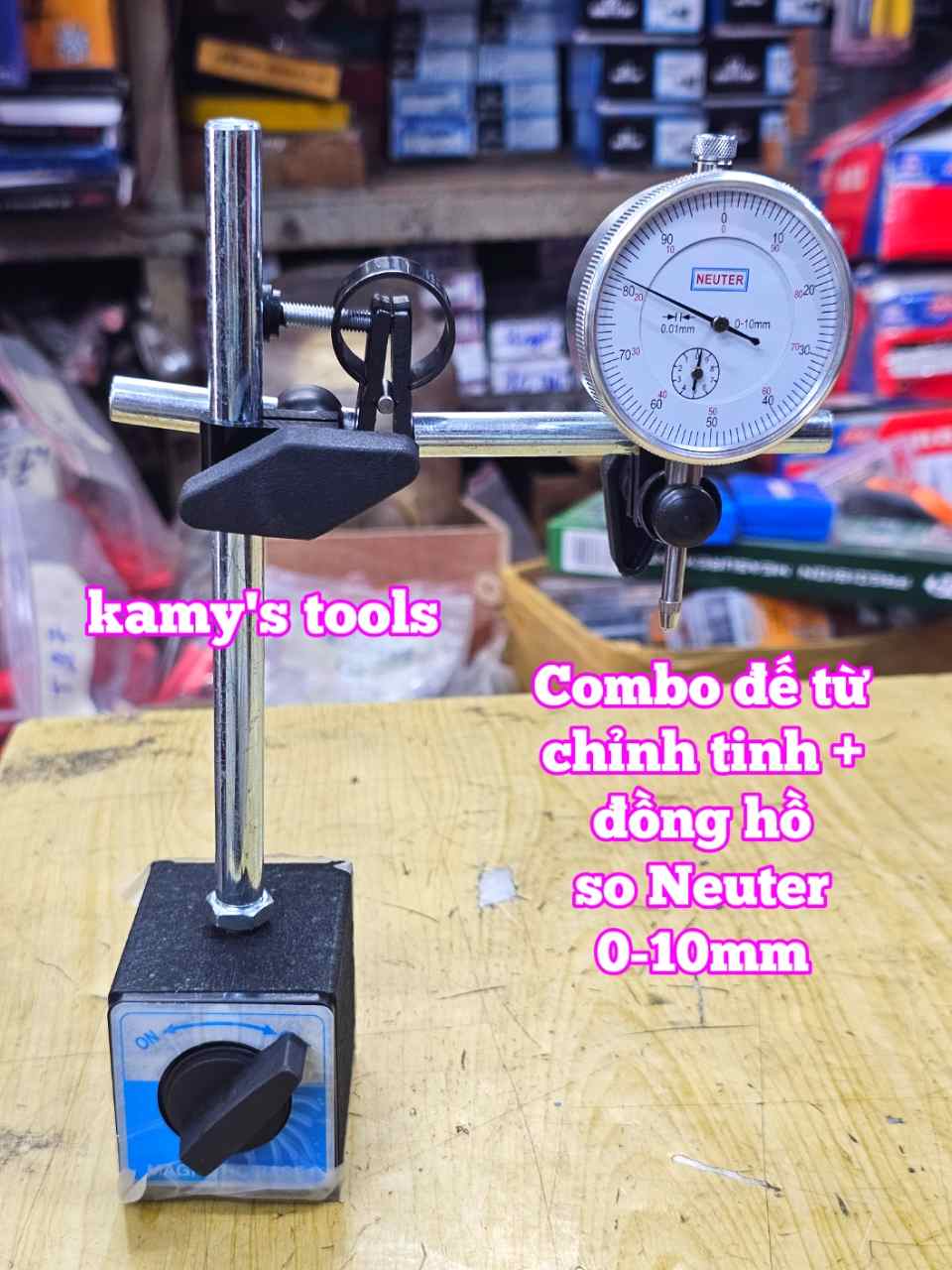 Combo đồng hồ so Neuter 0-10mm và để từ có chỉnh tinh WCZ-6C