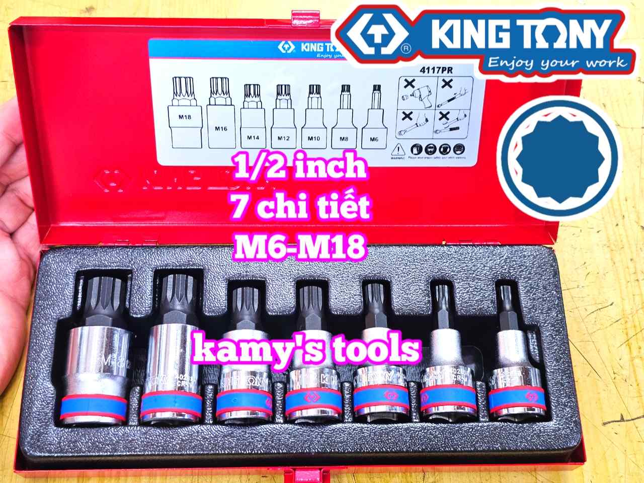 Bộ tuýp lú đầu sao M 12 cạnh 1/2 inch Kingtony 4117PR 7 chi tiết M6 M8 M10 M12 M14 M16 M18