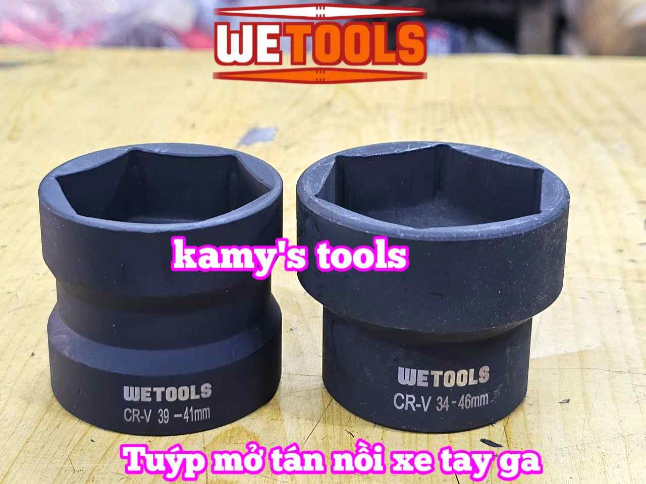 Đầu tuýp khẩu mở nồi xe tay ga xe máy 2 đầu 39mm 41mm và 34mm 46mm 1/2 inch thép đen Wetools WT-06201 WT-06202