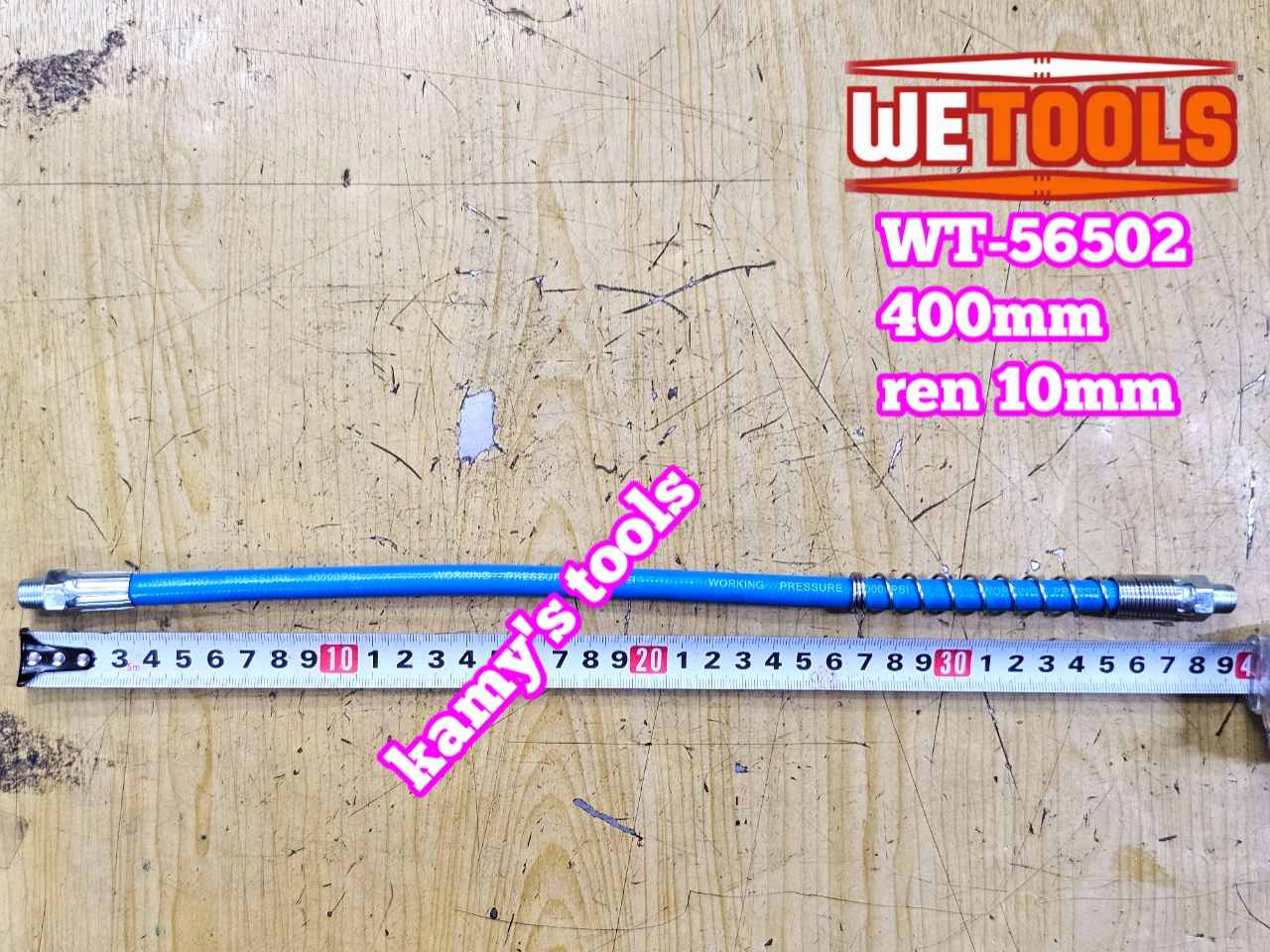 Dây bơm mỡ bò có lò xo chịu áp lực cao dài 400mm 10000psi Wetools WT-56502