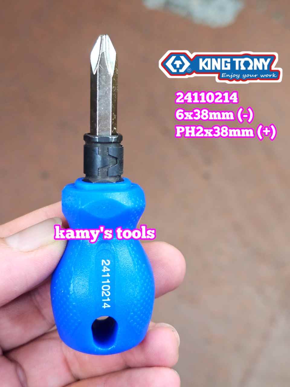 Tua vít lùn 2 đầu bake dẹp Kingtony PH2 dài 38mm 6x38mm model 24110214