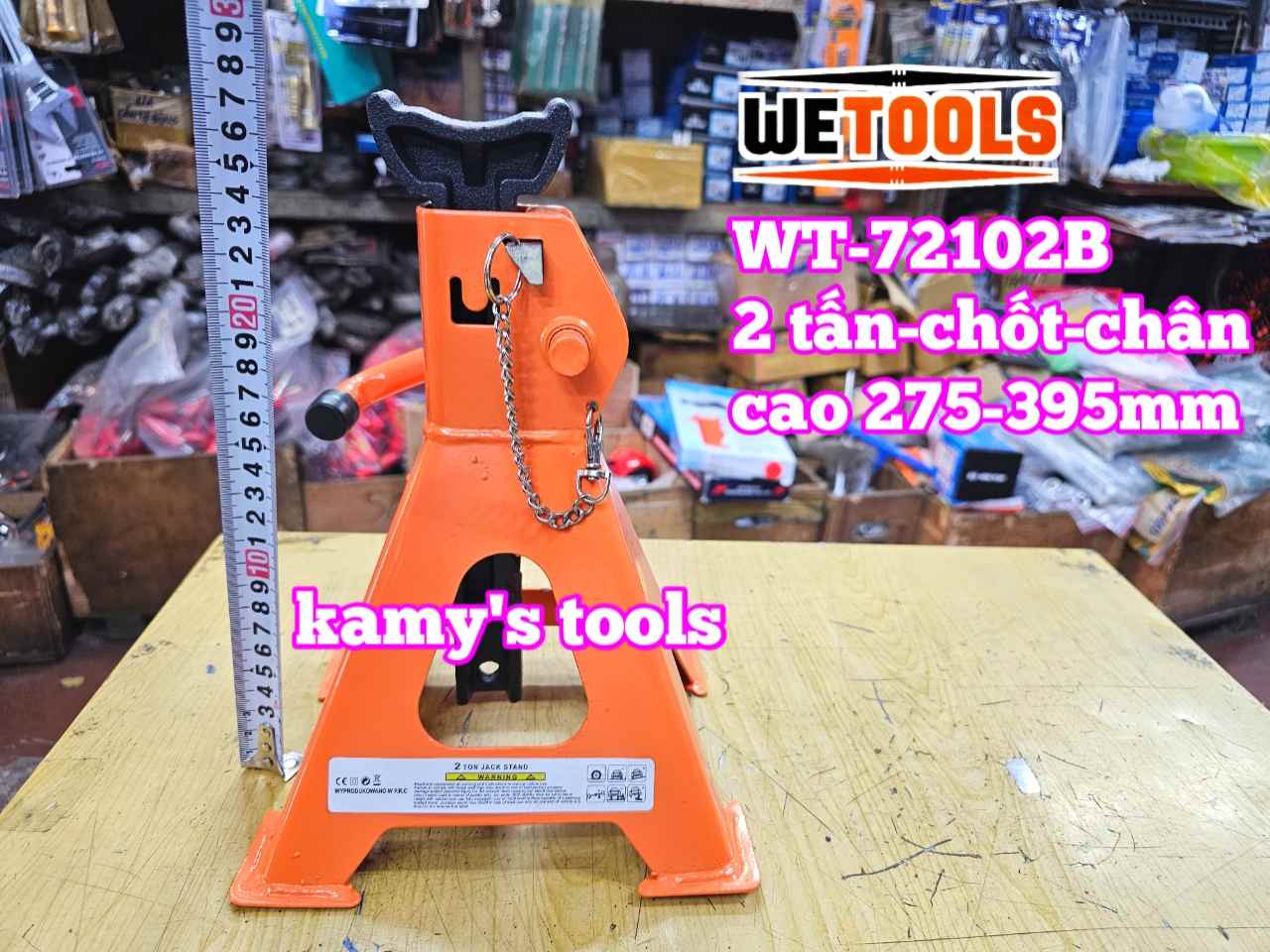Chân kê con đội kê 2 tấn có chốt an toàn và lót chân Wetools WT-72102B cao 275-395mm