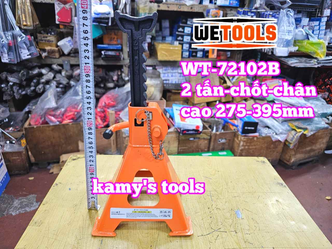 Chân kê con đội kê 2 tấn có chốt an toàn và lót chân Wetools WT-72102B cao 275-395mm