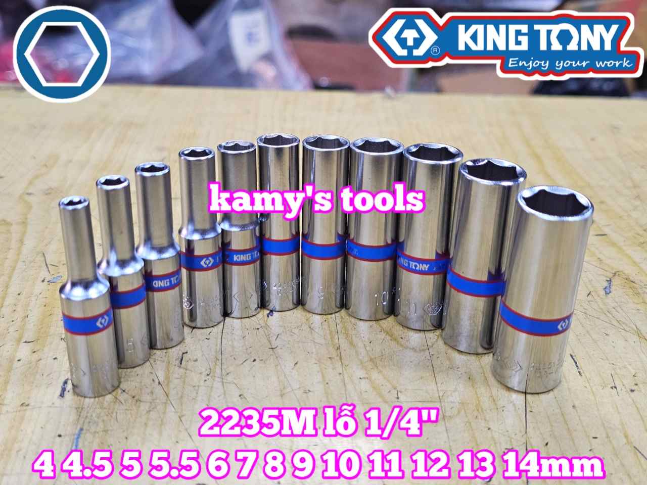Đầu tuýp đầu khẩu dài 1/4 inch Kingtony 4mm 4.5mm 5mm 5.5mm 6mm 7mm 8mm 9mm 10mm 11mm 12mm 13mm 14mm model 2235M