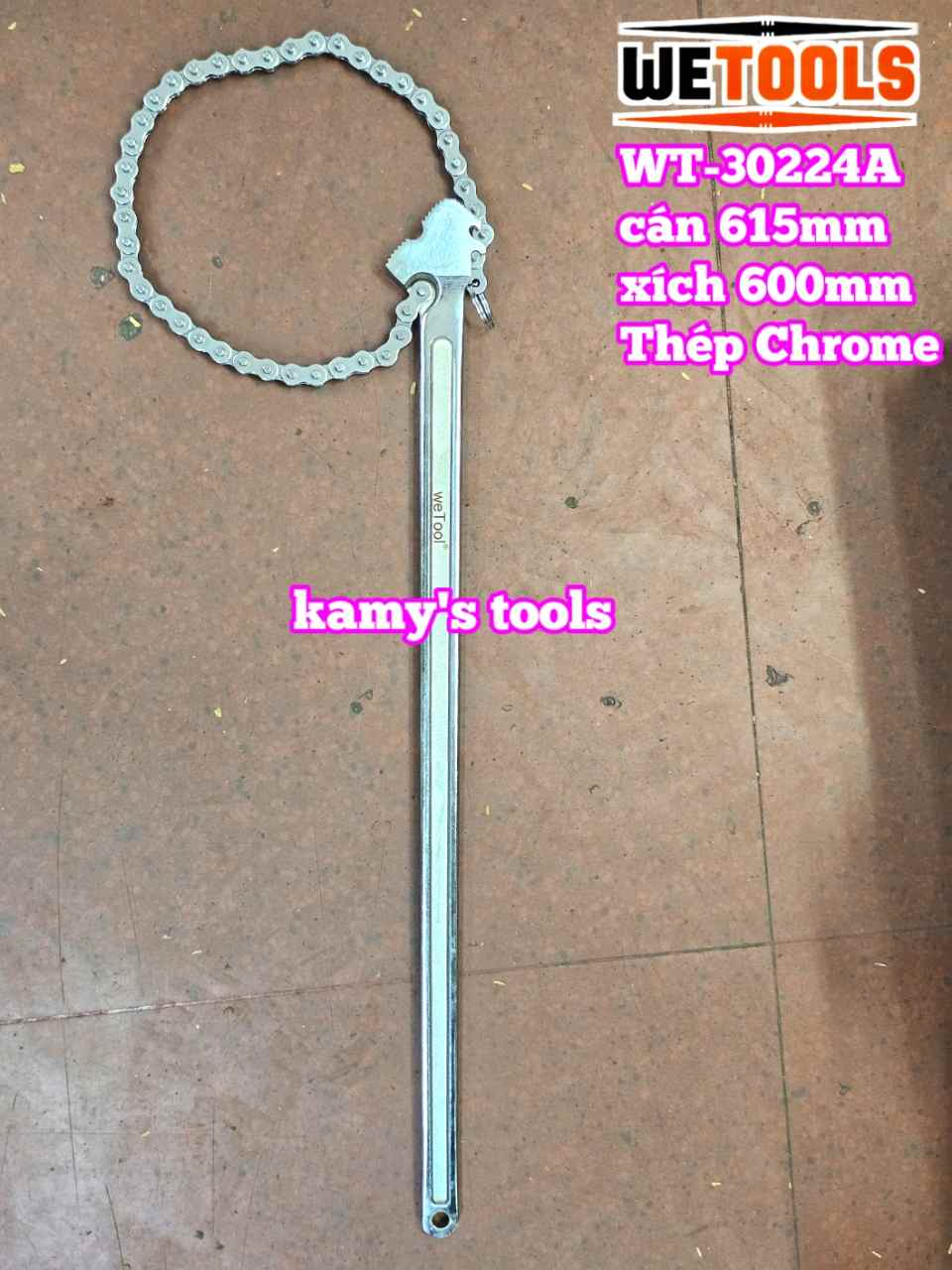 Cờ lê xích 24 inch Wetools WT-30224A thép Chrome mở ống 170mm