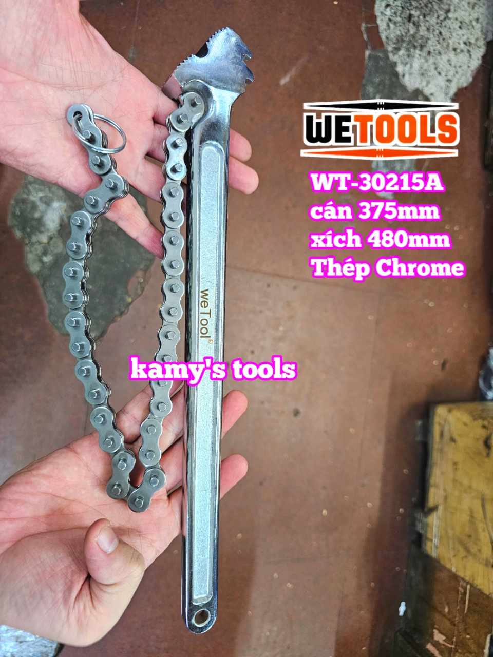 Cờ lê xích 15 inch Wetools WT-30215A thép Chrome mở ống 130mm
