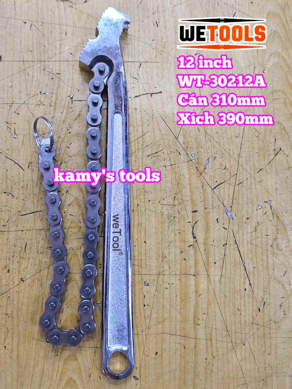 Cờ lê xích 12 inch Wetools WT-30212A thép chrome mở được ống 110mm