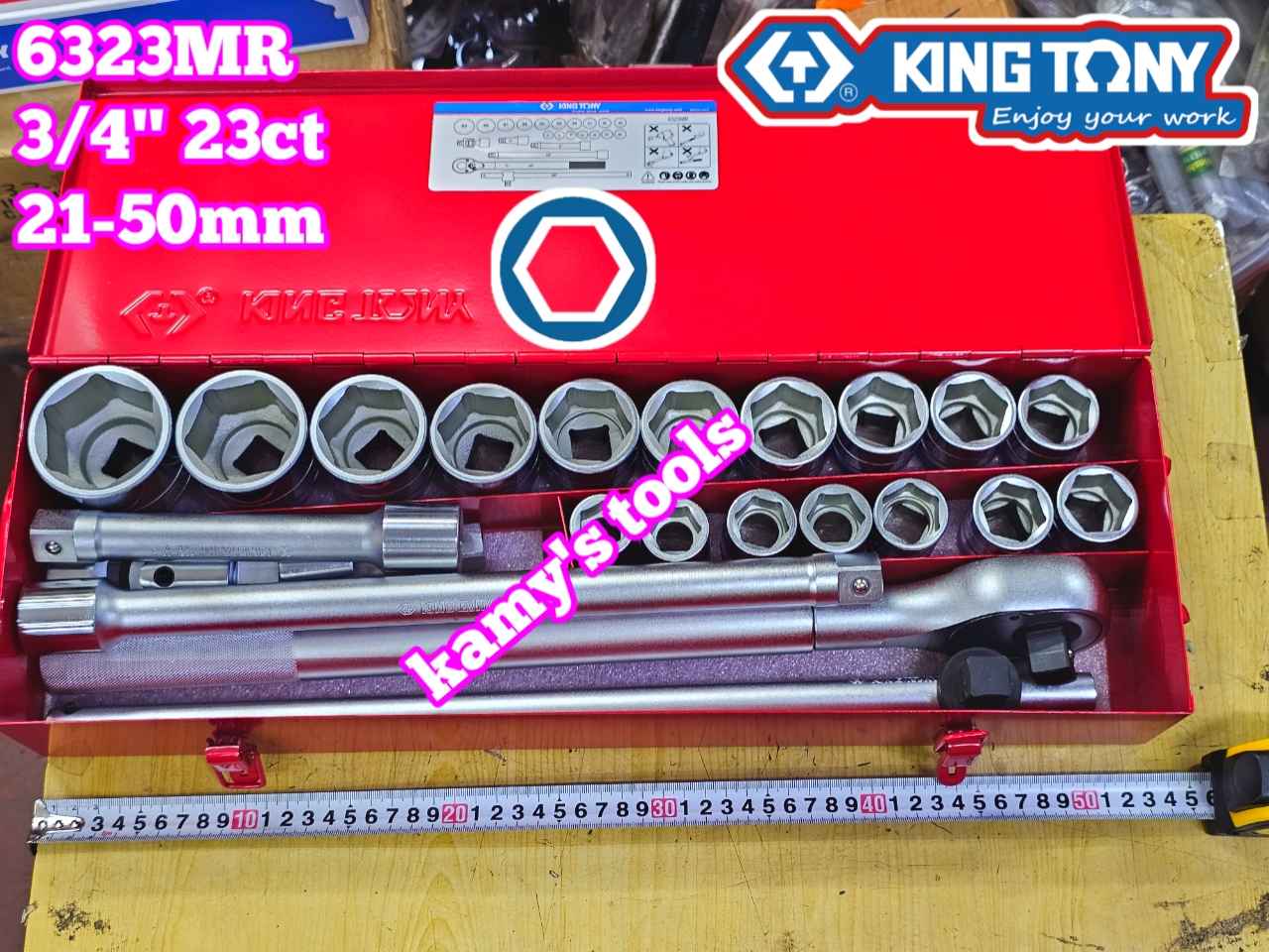 Bộ tuýp 3/4 inch 6 cạnh 23 chi tiết 21-50mm Kingtony 6323MR