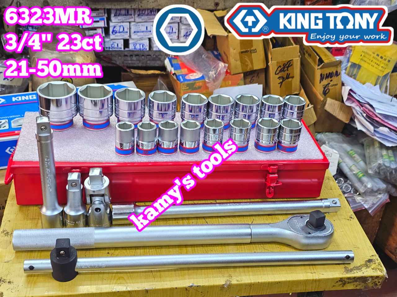 Bộ tuýp 3/4 inch 6 cạnh 23 chi tiết 21-50mm Kingtony 6323MR