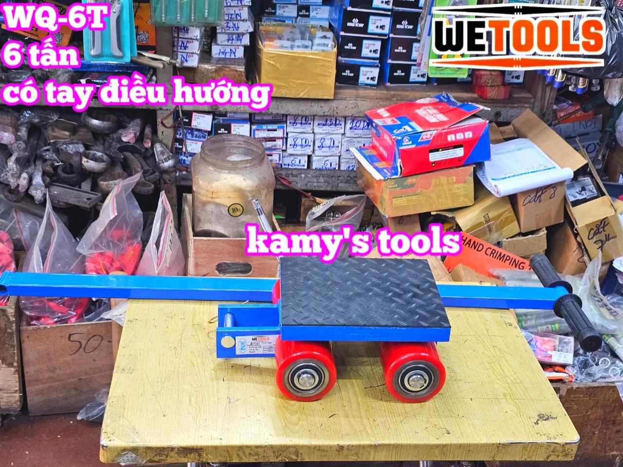 Con rùa chuyển hàng 4 bánh xe 6 tấn WQ-6T có tay cầm điều hướng Wetools