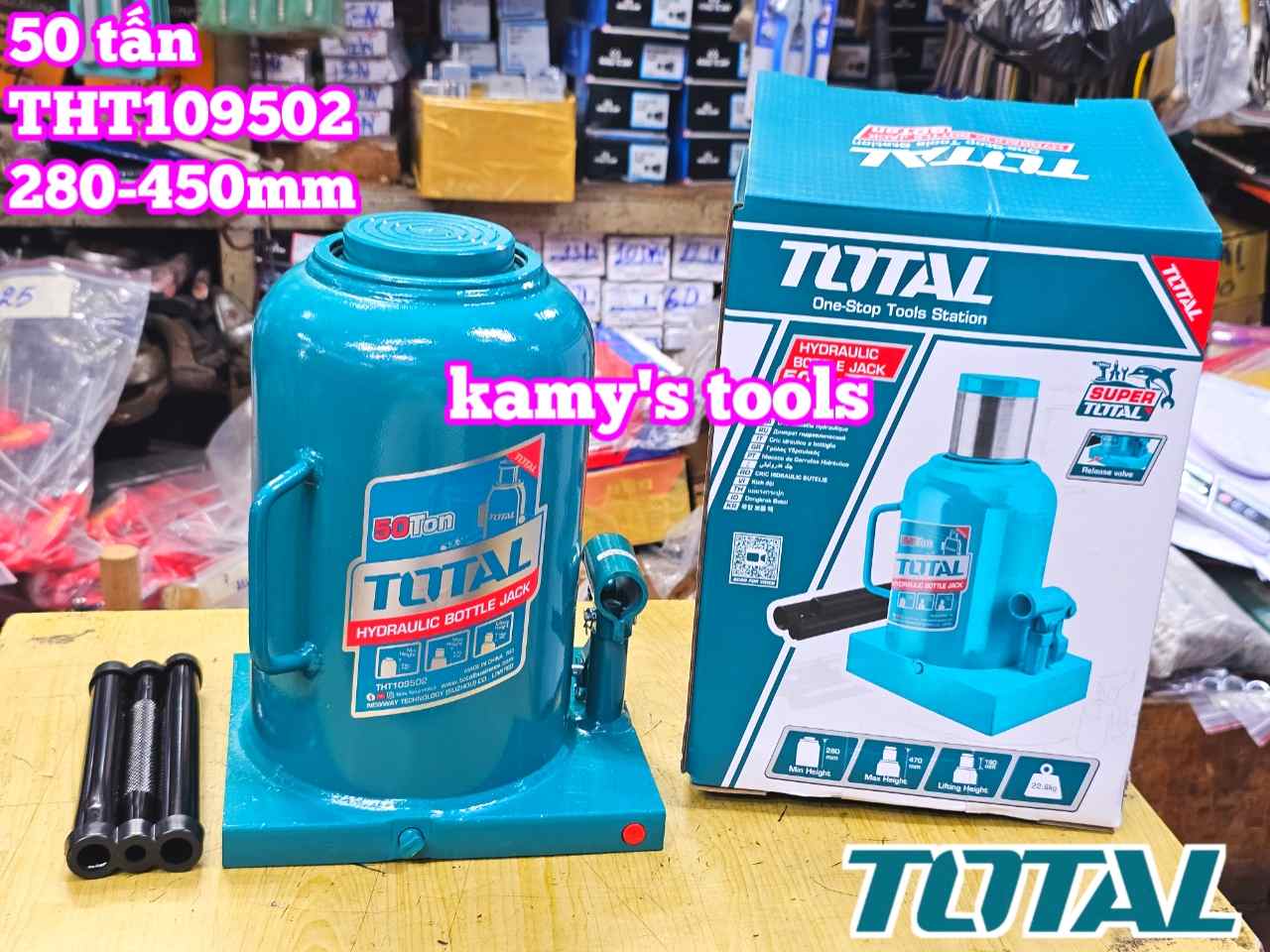 Kích con đội thủy lực 50 tấn Total THT109502 cao 280-450mm
