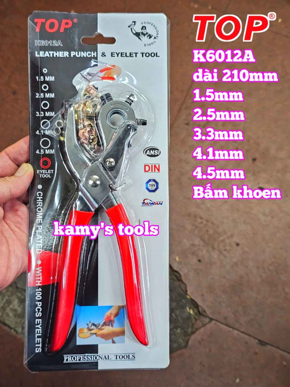 Kìm bấm lỗ dây nịt TOP K6012A kèm 100 khoen (kìm bấm lỗ thắt lưng, kềm bấm lỗ dây nịt)