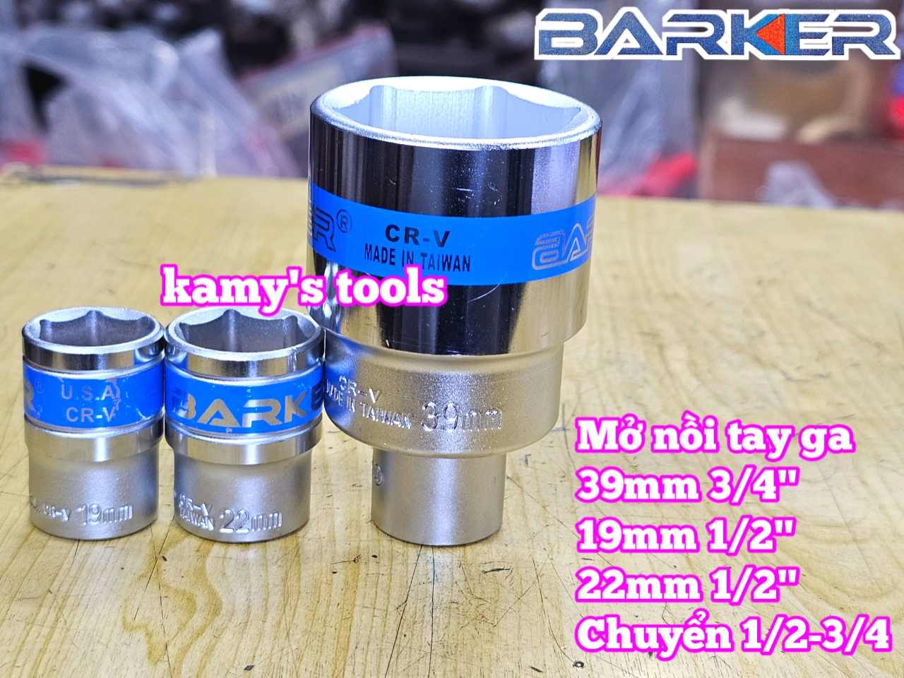 Combo bộ đầu tuýp đầu khẩu 39mm mở nồi xe tay ga Barker 4 chi tiết BARKER-23204