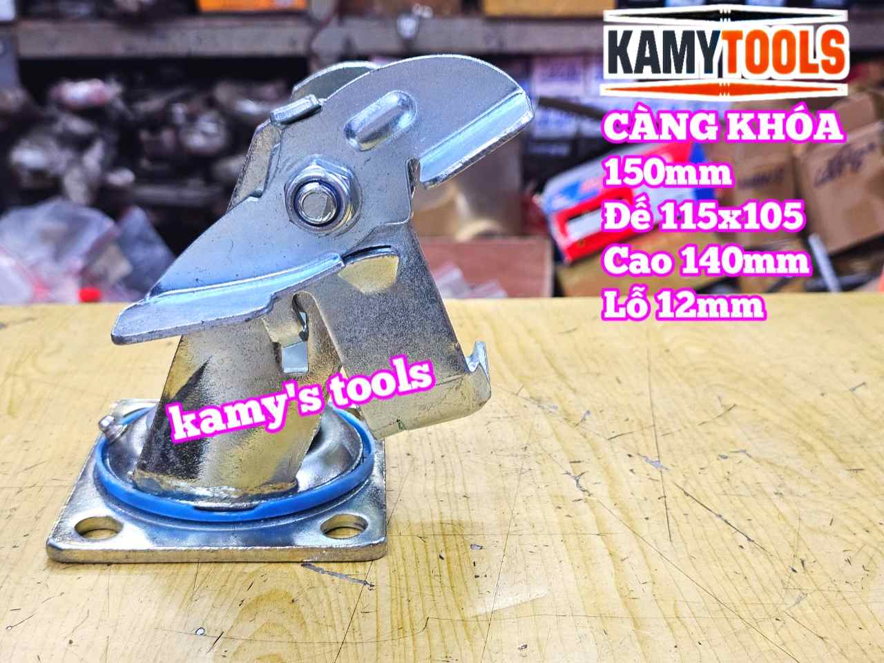 Đế càng bánh xe XOAY KHÓA loại dày 6mm cho bánh xe 150mm Kamytools KMT-38150A