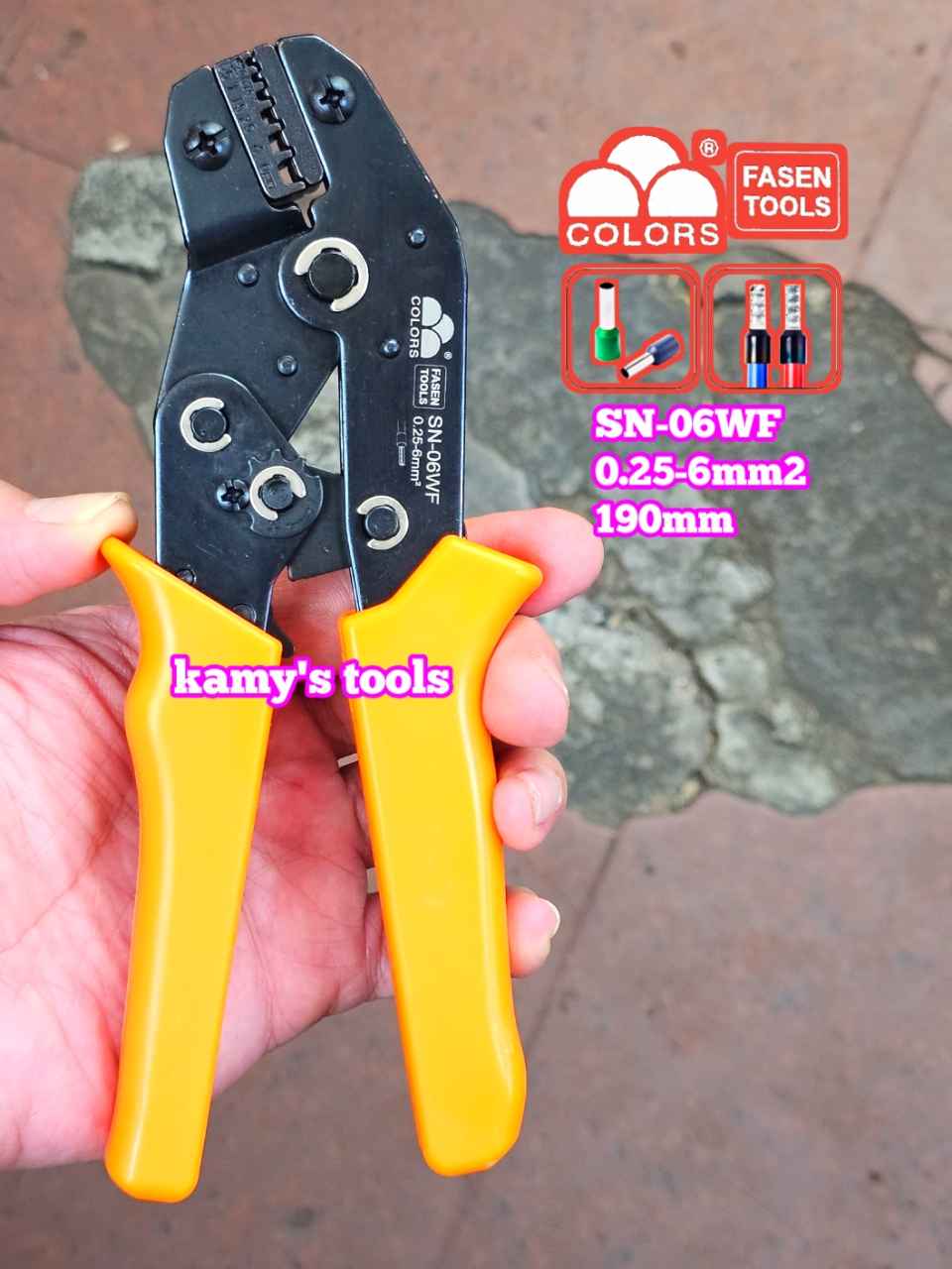 Kìm bấm cos pin tròn rỗng Fasen SN-06WF 0.25-6mm2 dài 190mm