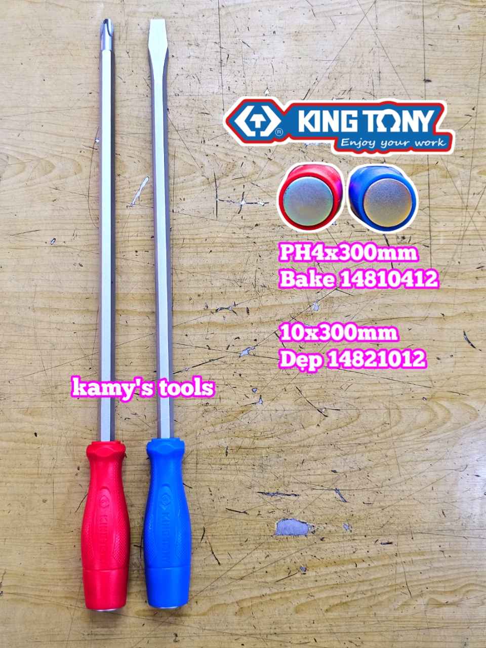 Tua vít đóng đầu bake dẹp 10x300mm Kingtony 14820412 và PH4x300mm 14811012