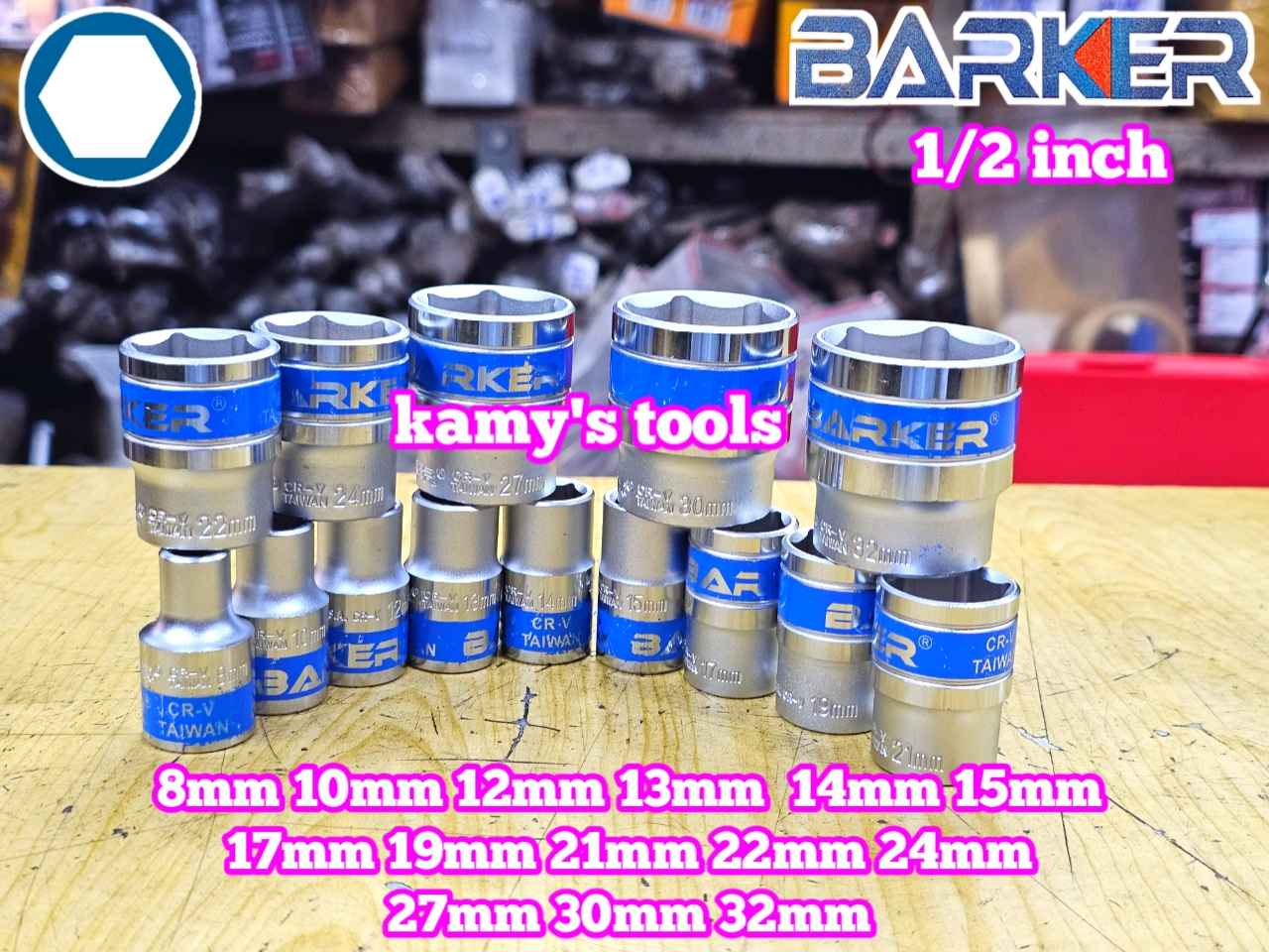 Combo bộ đầu tuýp 1/2 inch ngắn 14 chi tiết 6 cạnh Barker 8-32mm BAKE-222314A