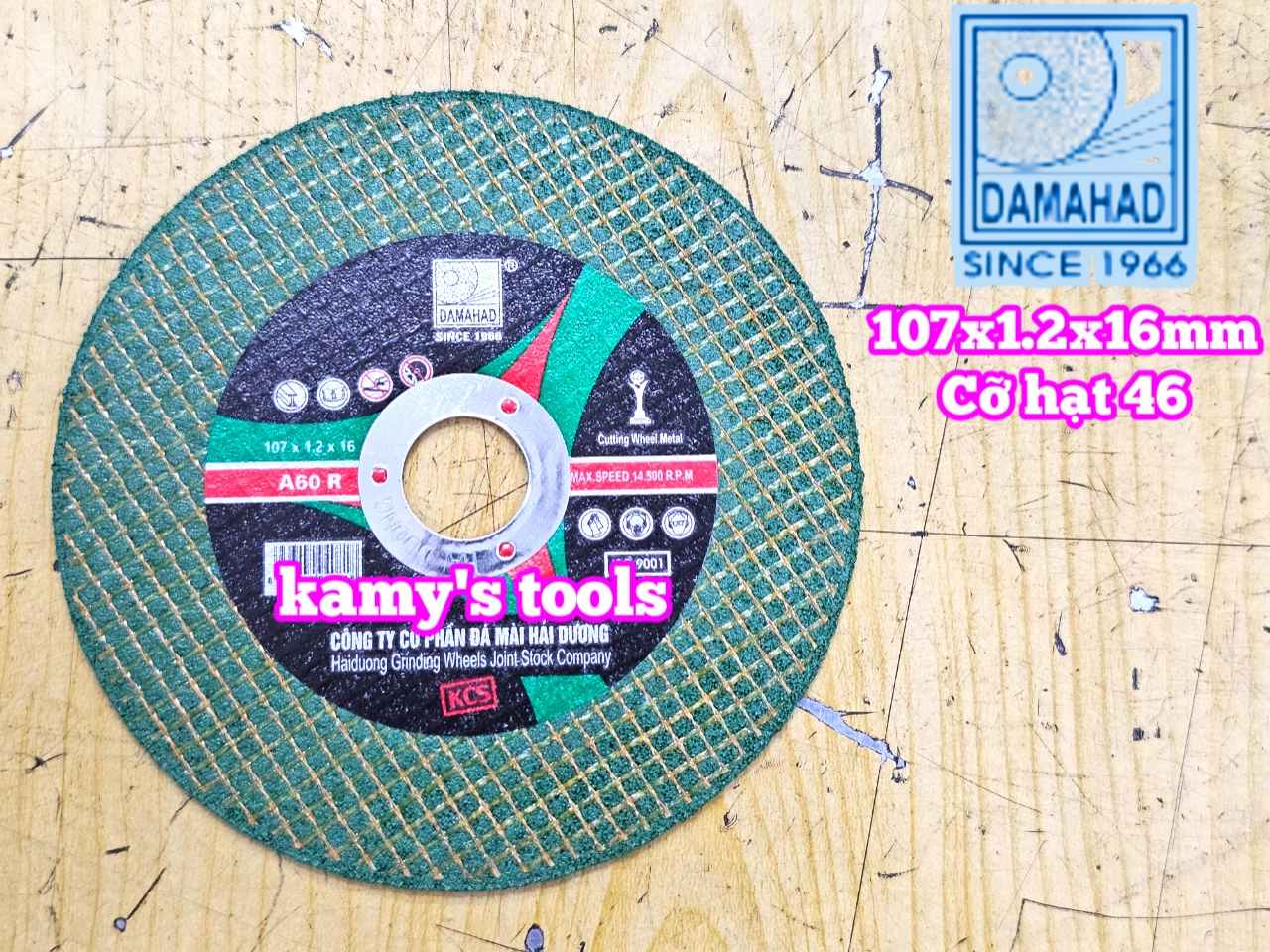 Đá cắt kim loại Hải Dương 100mm lỗ 16mm dày 1.2mm DAMAIHAD CN 107.1,2.16