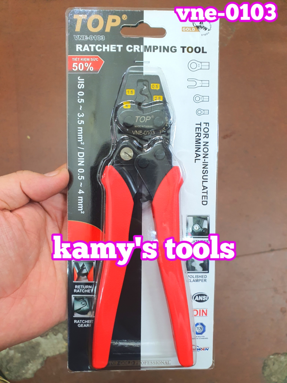 Kìm bấm cos nhanh trợ lực số 03 TOP 0.5 - 4mm2 model VNE-0103, kìm bấm đầu cote