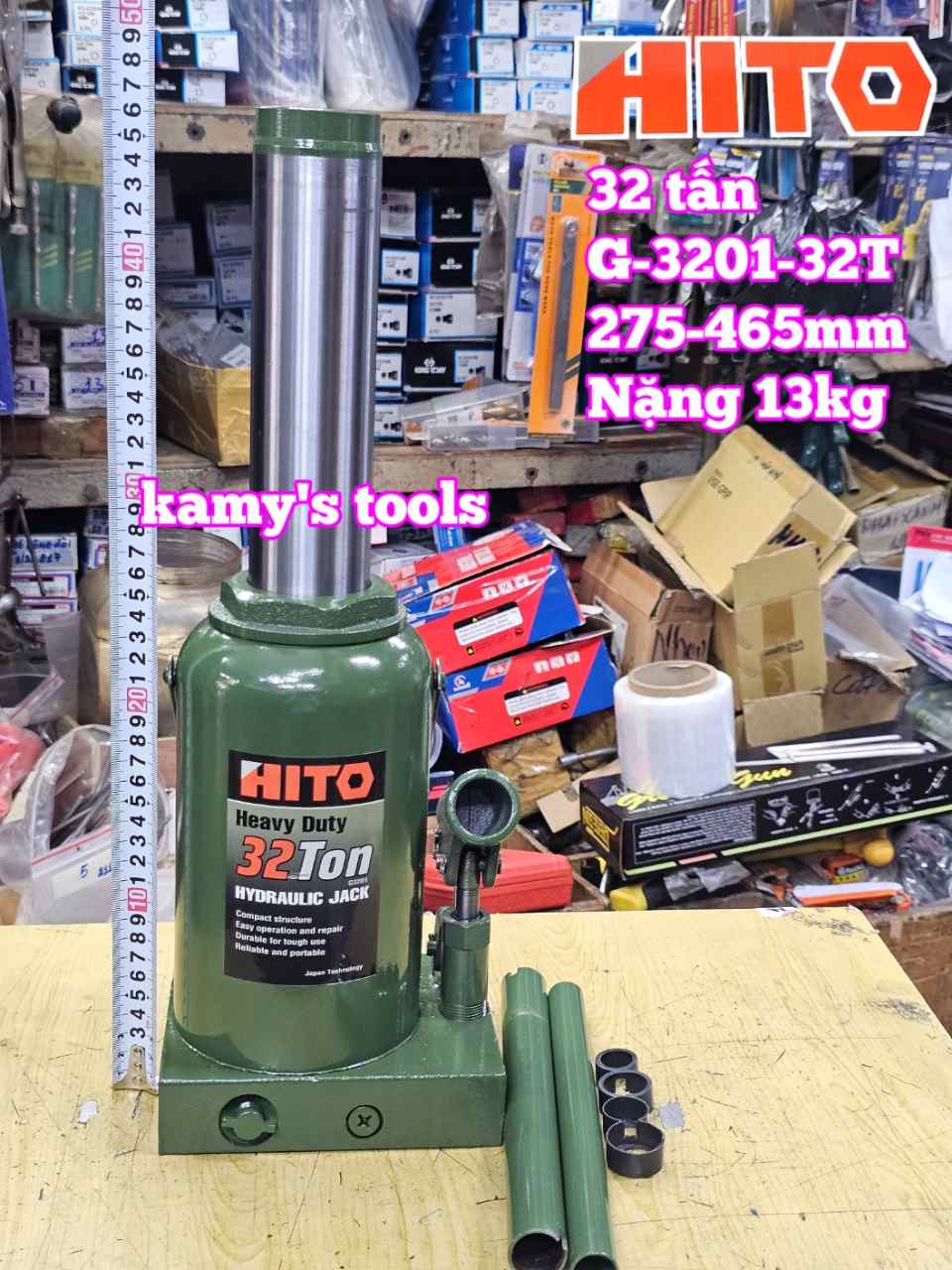 Kích con đội thủy lực 32 tấn đế dày Hito 275-465mm nặng 13kg model G-3201-32T