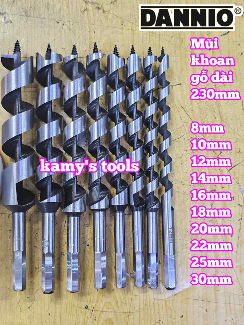 Mũi khoan gỗ xoắn ốc đuôi lục giác 8mm 10mm 12mm 14mm 16mm 18mm 20mm 22mm 25mm 30mm dài 230mm Dannio