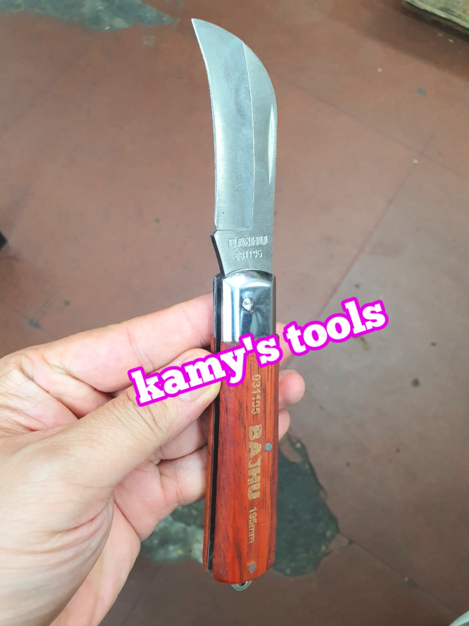 Dao tuốt dây điện, dao rọc cáp, gọt vỏ dây điện, thép không gỉ, cán dao ốp gỗ đỏ Baihu 031195 và 031205 bán lẻ từng cây