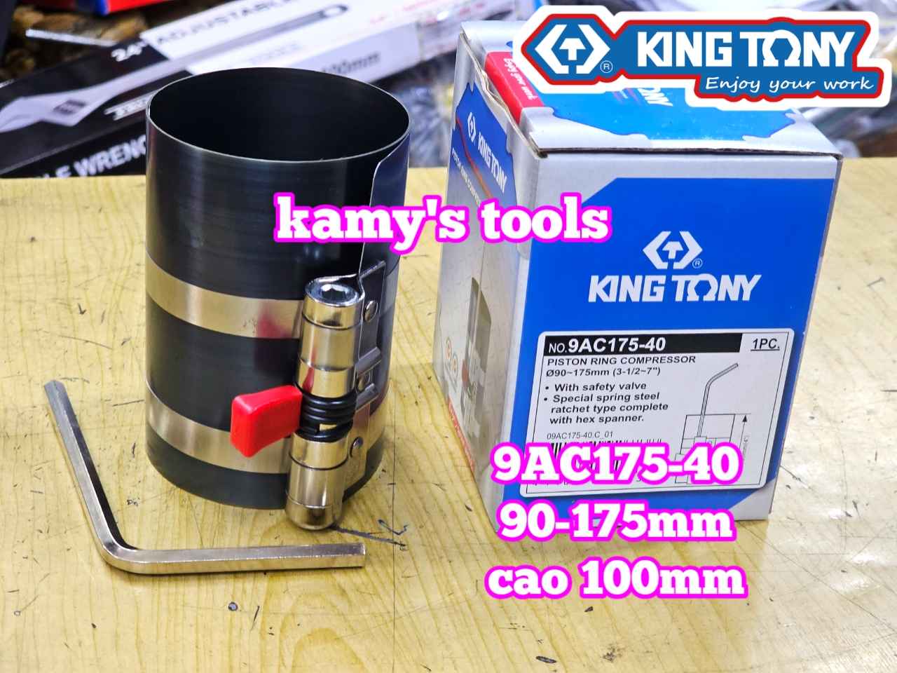 Cảo vô bạc xéc măng ép piston Kingtony 9AC175-40 cao 100mm mở 90-175mm