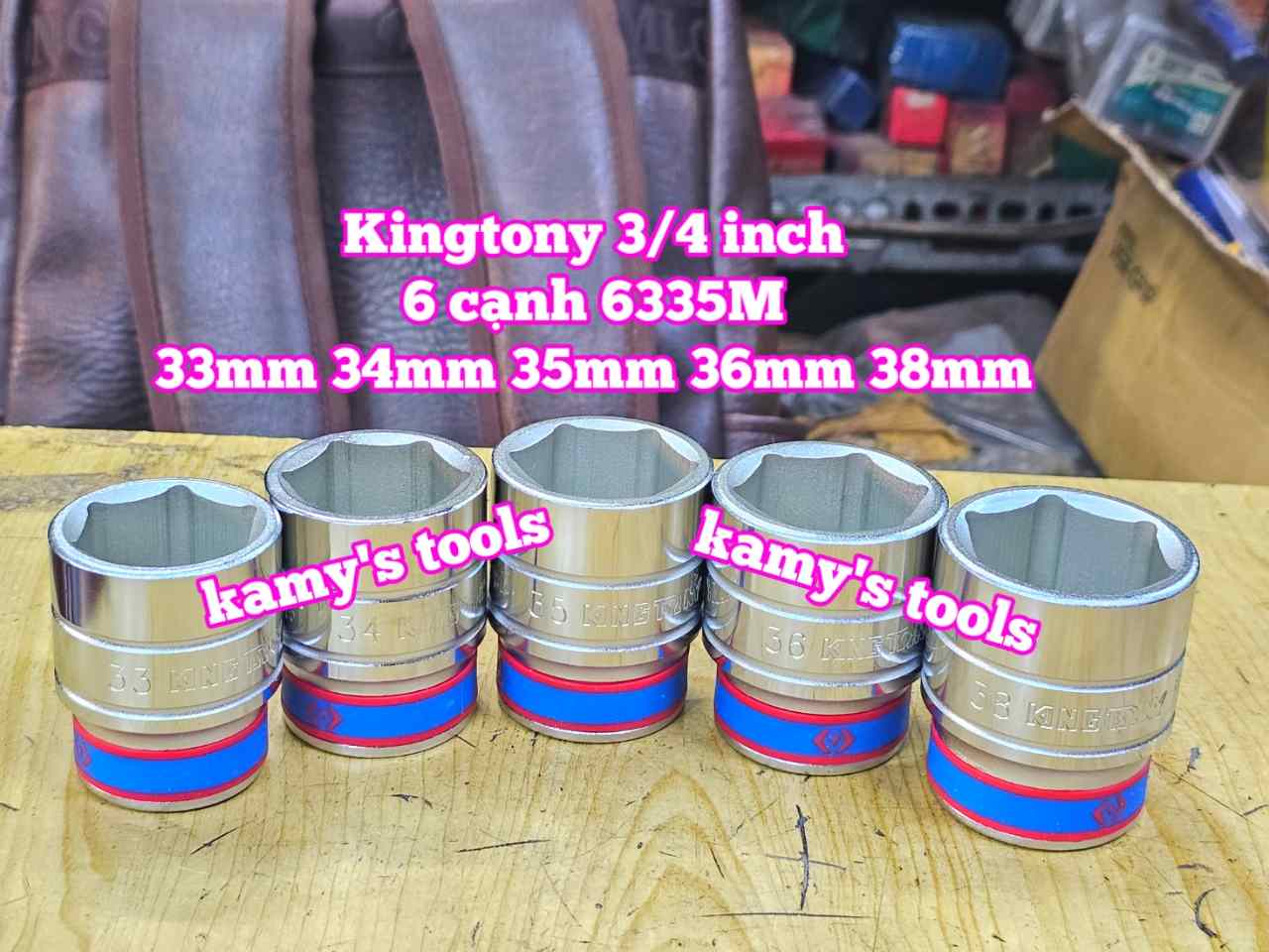 Đầu tuýp khẩu 3/4 inch 6 cạnh trắng Kingtony 33mm 34mm 35mm 36mm 38mm 633533M 633534M 633535M 633536M 633538M