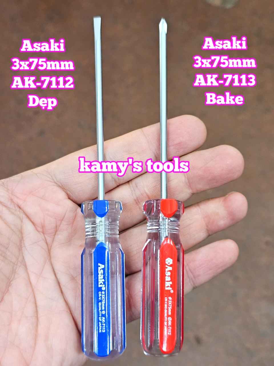 Tua vít 3x75mm Asaki 3mm dài 75mm bake AK-7112 và dẹp AK-7113