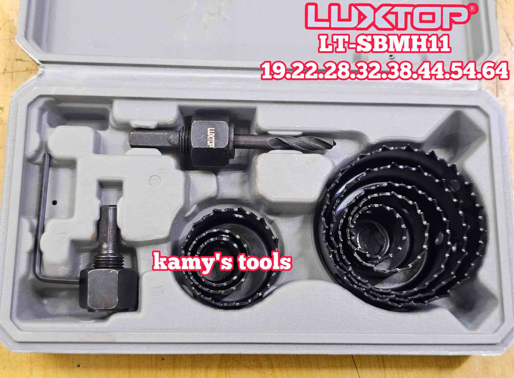 Bộ mũi khoét lỗ gỗ thạch cao 11 chi tiết LT-SBMH11 Luxtop 19mm 22mm 28mm 32mm 38mm 44mm 54mm 64mm