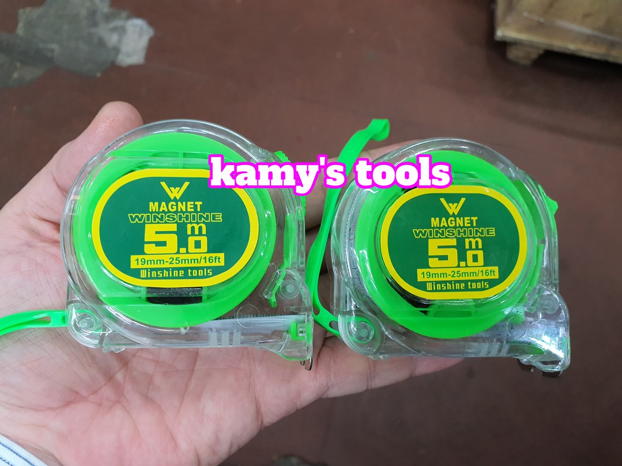 Thước cuộn 5m bản 25mm winshine vỏ trong 1 mặt và 2 mặt có lỗ bang, thước kéo 5m, thước rút 5m