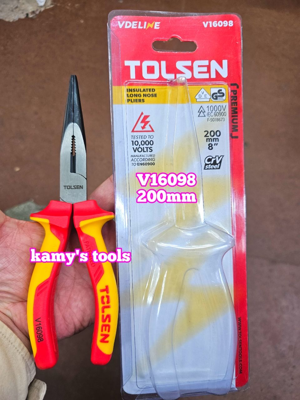 Kìm nhọn cách điện 1000V Tolsen V16098 dài 8 inch 200mm