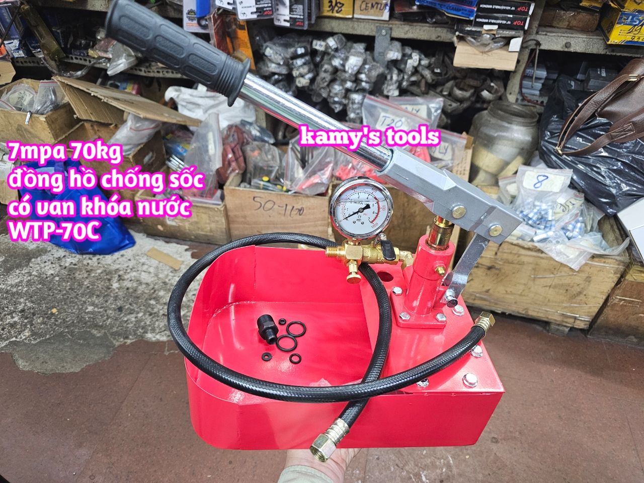 Bơm thử áp lực nước 7mpa 70kg/cm2 WTP-70C có van khóa nước cao cấp kamytools