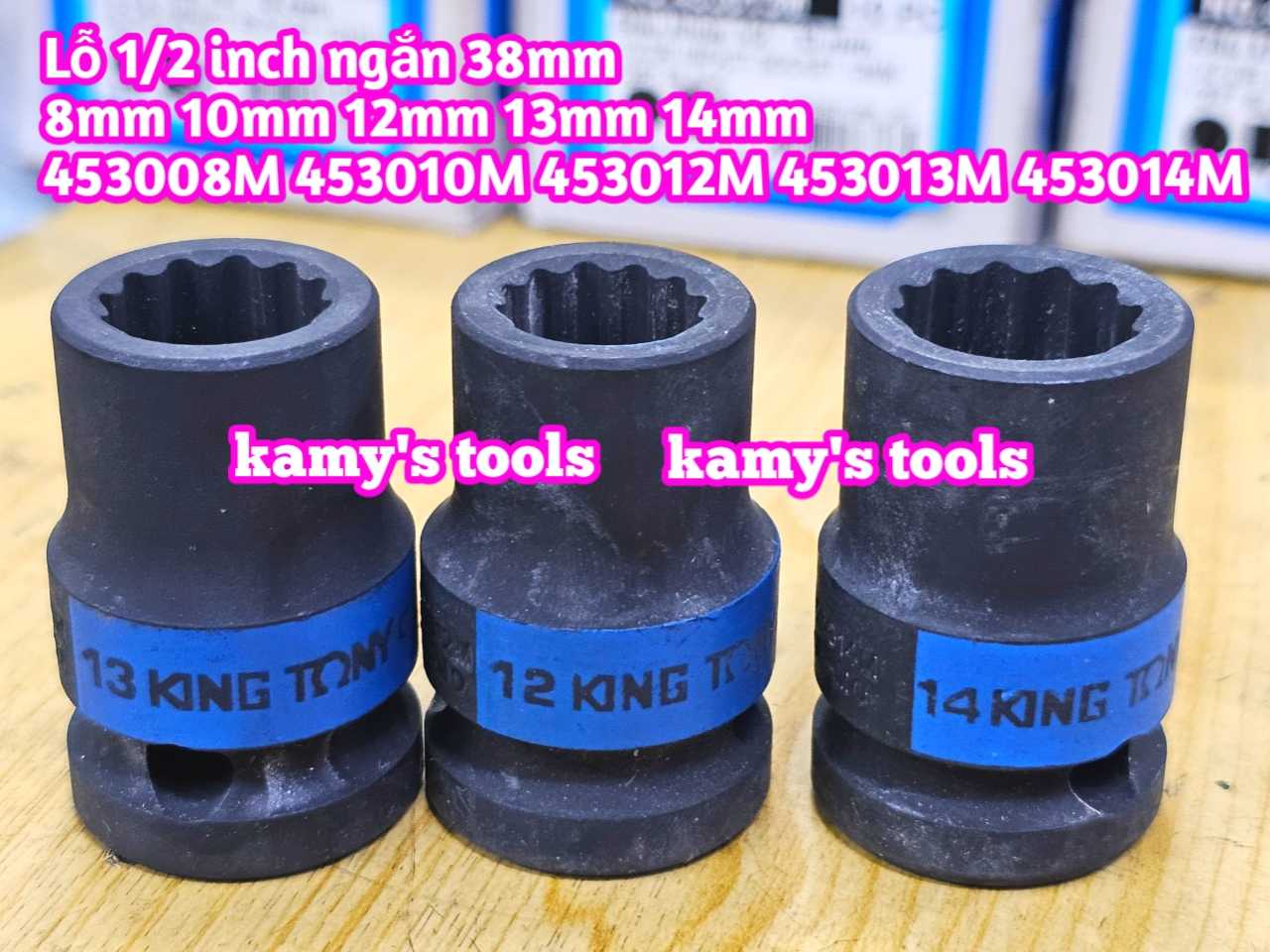 Đầu tuýp 1/2 inch bông 12 cạnh đen ngắn 38mm Kingtony 8mm 10mm 12mm 13mm 14mm 453008M 453010M 453012M 453013M 453014M
