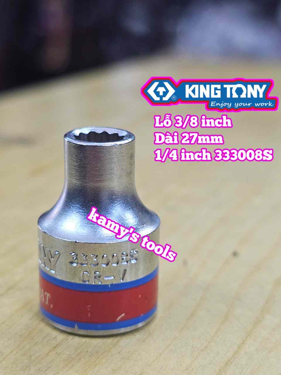 Đầu tuýp trắng 3/8 inch 12 cạnh Kingtony 1/4, 5/16, 3/8, 7/16, 1/2 hệ inch 333008S 333010S 333012S 333014S 333016S