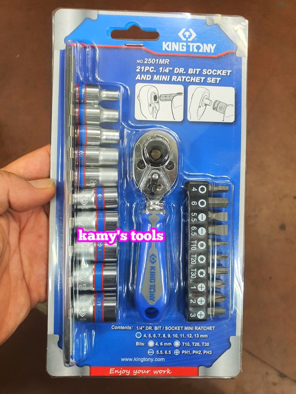 Bộ tuýp 1/4 inch Kingtony 2501MR 21 chi tiết hệ mét 6 cạnh