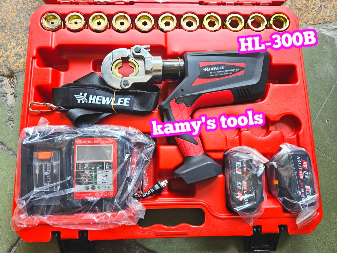 Kìm ép cos thủy lực dùng pin Hewlee HL-300B ép nhanh gấp 2 lần, bảng điện tử