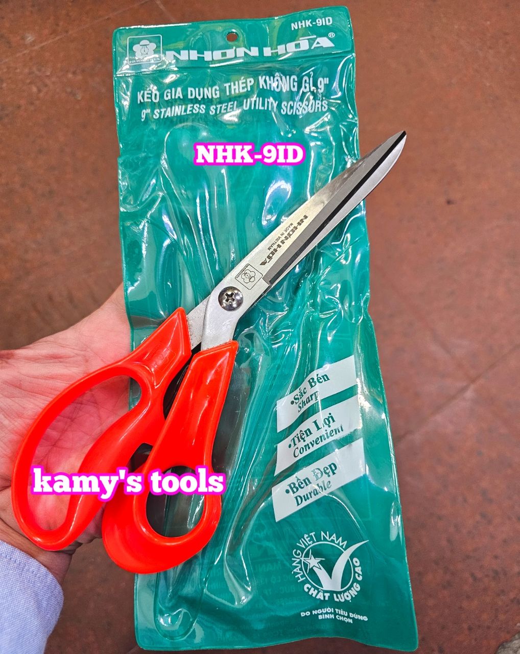 Kéo nguyễn đình cán nhựa dài 9 inch 225mm NHK-9ID thép không rỉ chính hãng nhơn hòa nguyễn đình