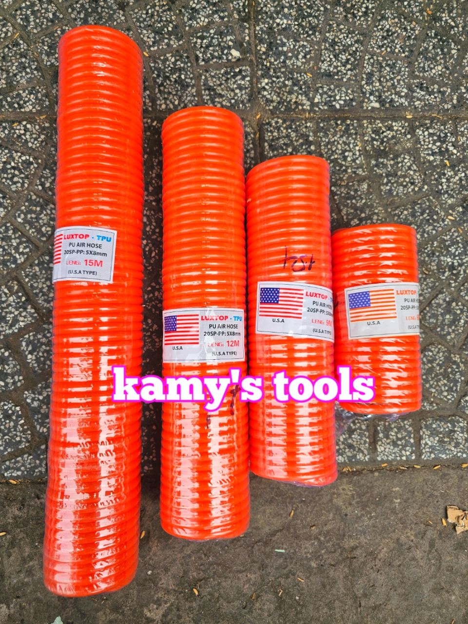 Dây xoắn hơi khí nén cam 5x8mm Luxtop 3 mét 6 mét 9 mét 12 mét 15 mét, dây hơi xoắn