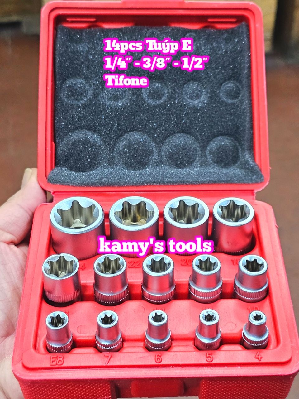 Bộ 14 đầu tuýp loại E Tifone E4-E24 model TF-6008, bộ tuýp E