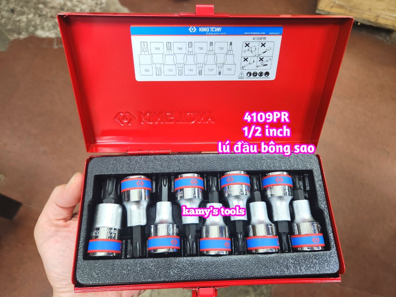 Bộ đầu tuýp lục giác bông sao Kingtony 9 chi tiết 4109PR (Bộ Khẩu Lú Đầu Lục Giác Bông Sao)