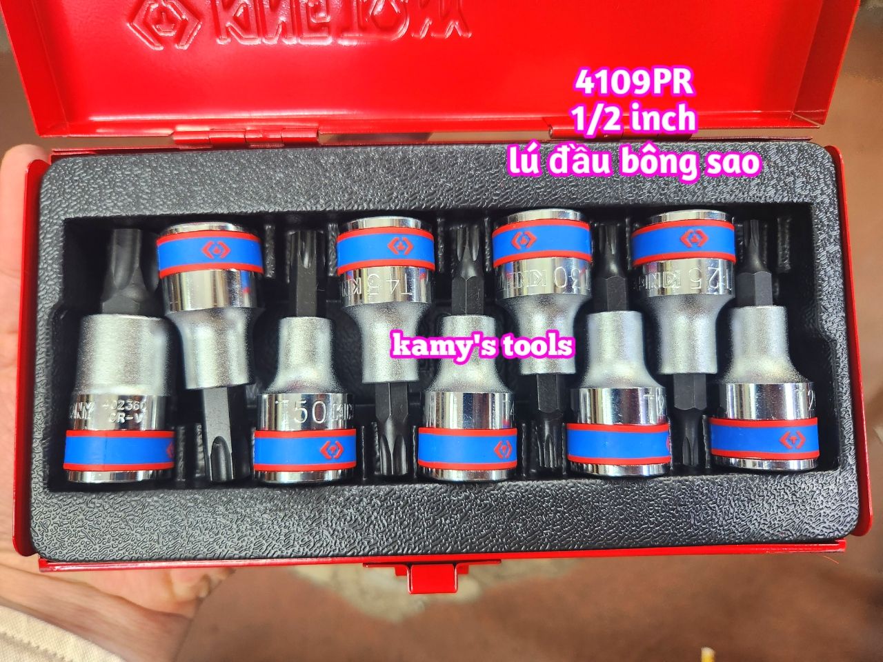 Bộ đầu tuýp lục giác bông sao Kingtony 9 chi tiết 4109PR (Bộ Khẩu Lú Đầu Lục Giác Bông Sao)