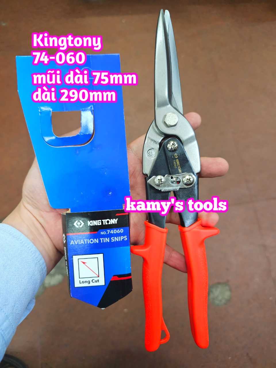 Kéo cắt tôn mỏ thẳng cán cam Kingtony model 74060 74-060 dài 290mm